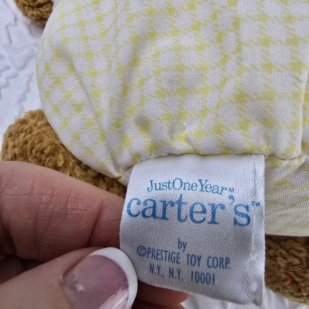 Carters Gingham Plaid Teddy Bear‎ Baby Rattle Plush Round Bear Plush Yellow